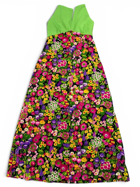 Handmade Dresses & Skirts - Vintage 60s 70s Neon Floral Garden Halter Maxi Dress Sz M Handmade? Retro Hippie
